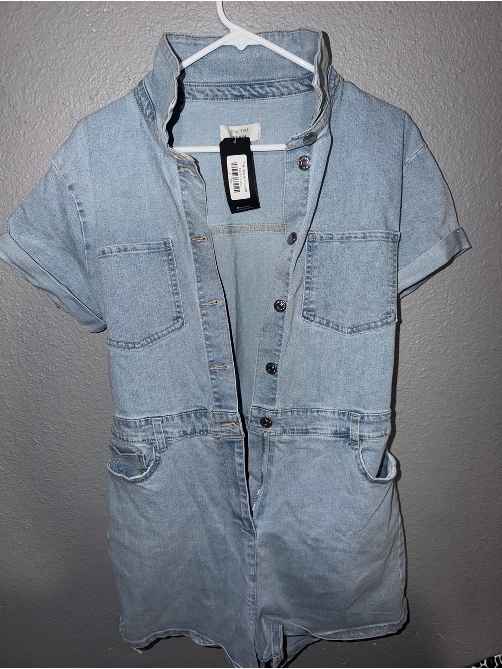 Love Tree Light Blue Short-Sleeve Denim Romper